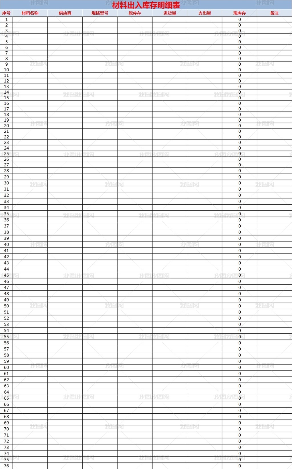 仓库办公用品盘点库存表模版
