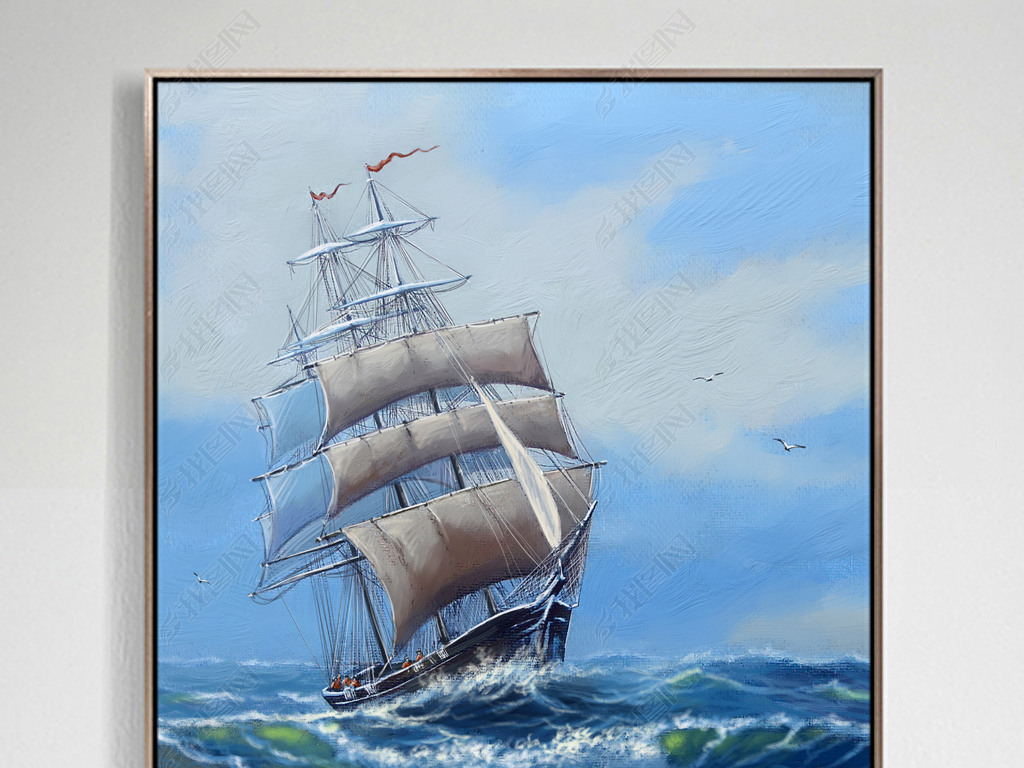 一帆风顺装饰画手绘油画欧式帆船