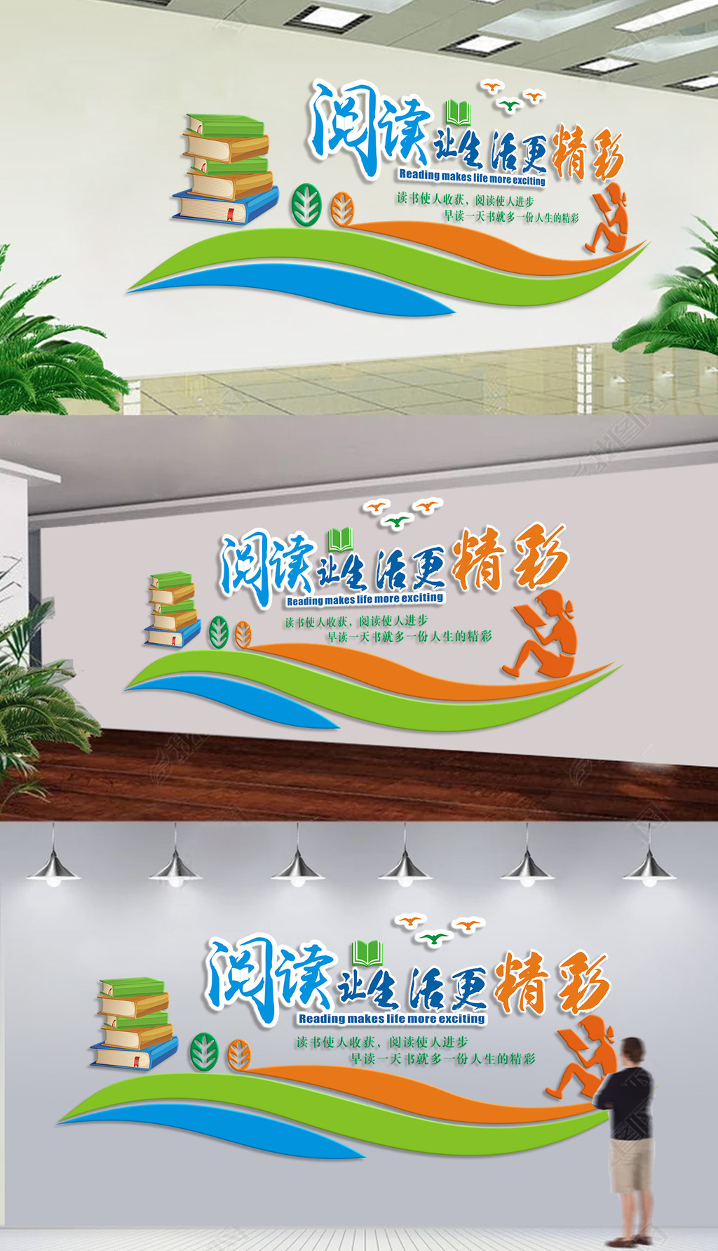 阅读让生活更精彩校园励志社区读书室文化墙