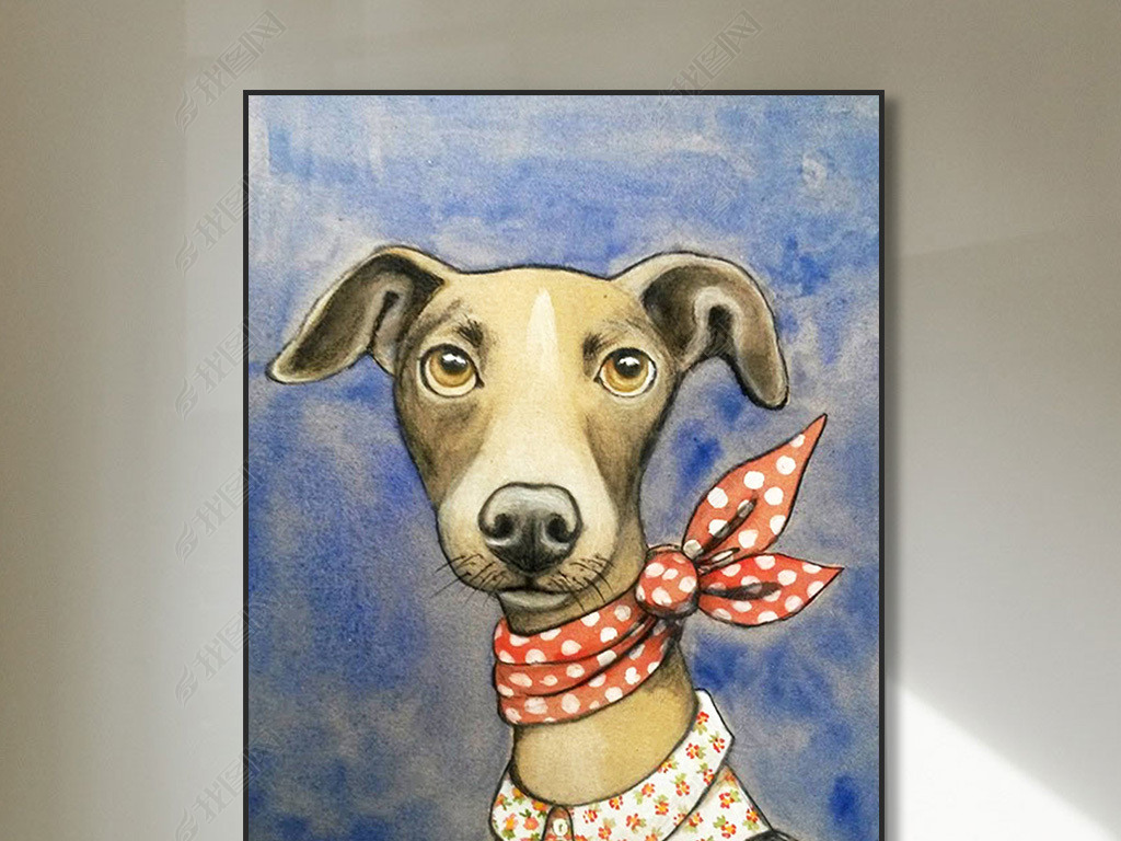 可爱狗狗宠物蓝色装饰画