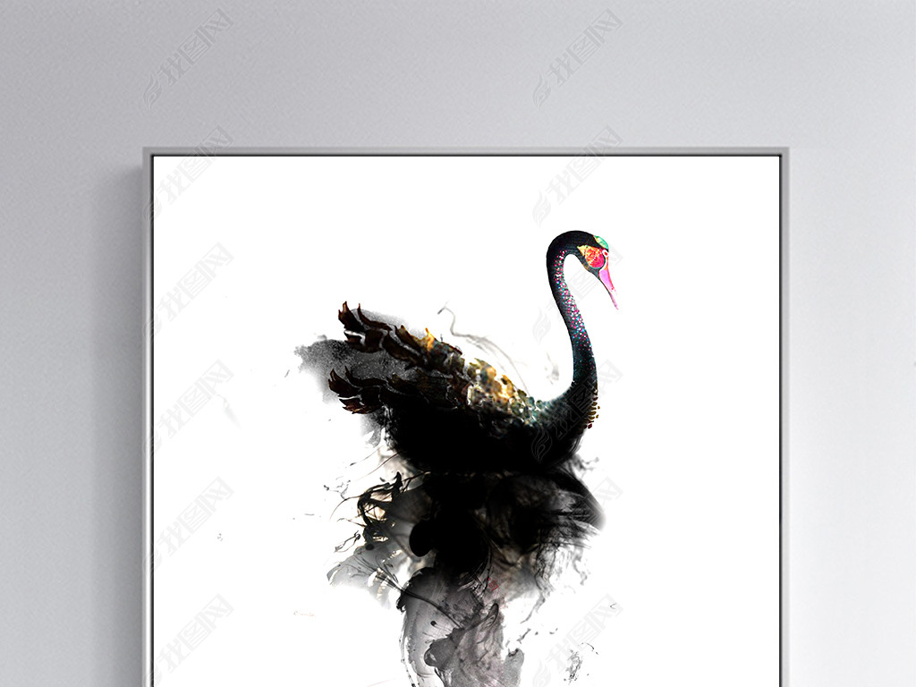 原创现代简约欧式黑白水墨文艺极简黑天鹅装饰画