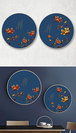 圆形刺绣装饰画|中国风刺绣花卉圆形无框画