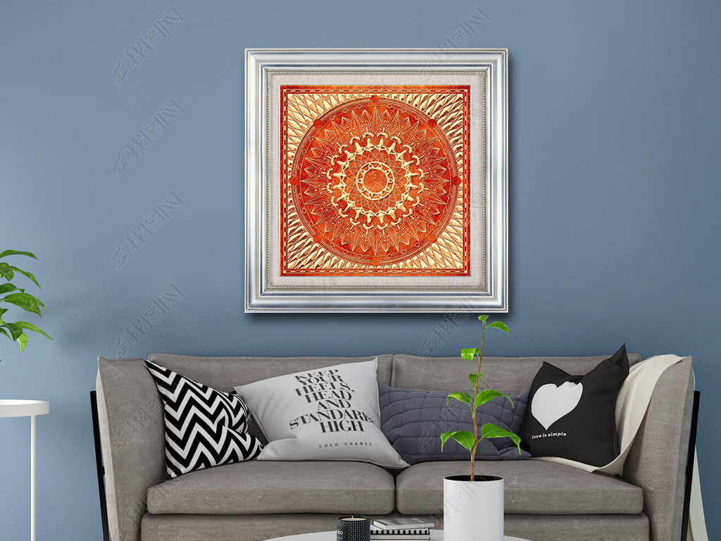 原创欧式复古花纹线条抽象现代简约客厅装饰画