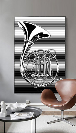 黑白乐器装饰画|欧式抽象简约音乐乐器萨克斯风黑白装饰画