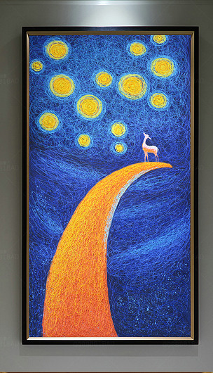 纯手绘星空鹿艺术油画玄关