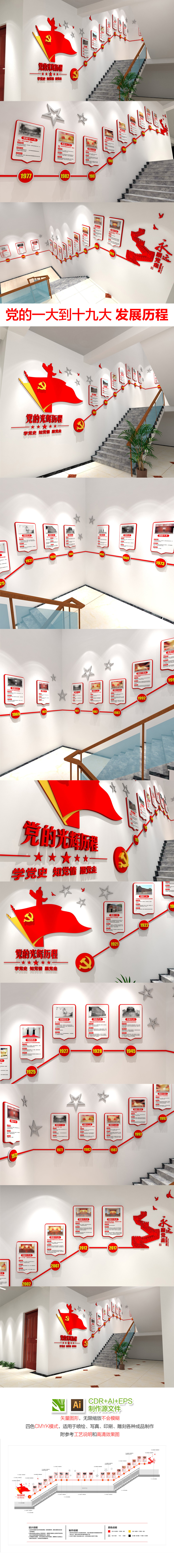 楼梯间党的光辉历程文化墙模板设计