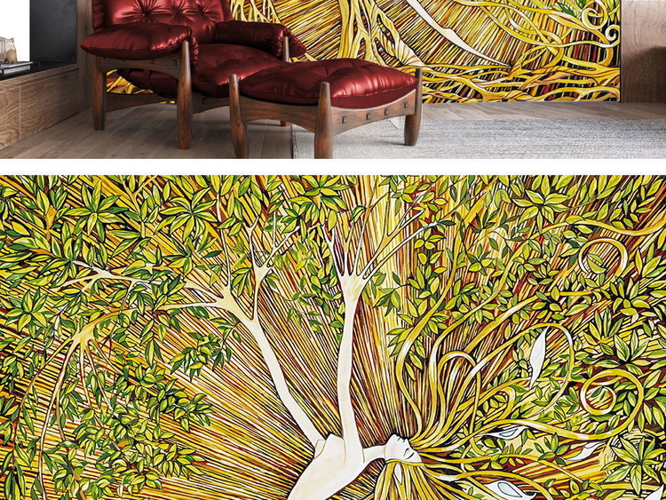 北欧风格绿色森林生命女神生机盎然背景墙