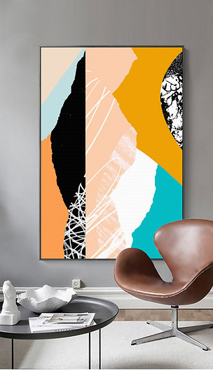 现代简约北欧抽象色块拼接客厅卧室装饰画