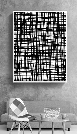 黑白条纹栅格抽象美式简约现代西欧装饰画