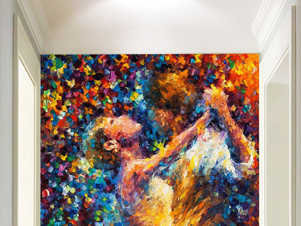 双人舞探戈恰恰舞蹈印象派美式现代玄关壁画