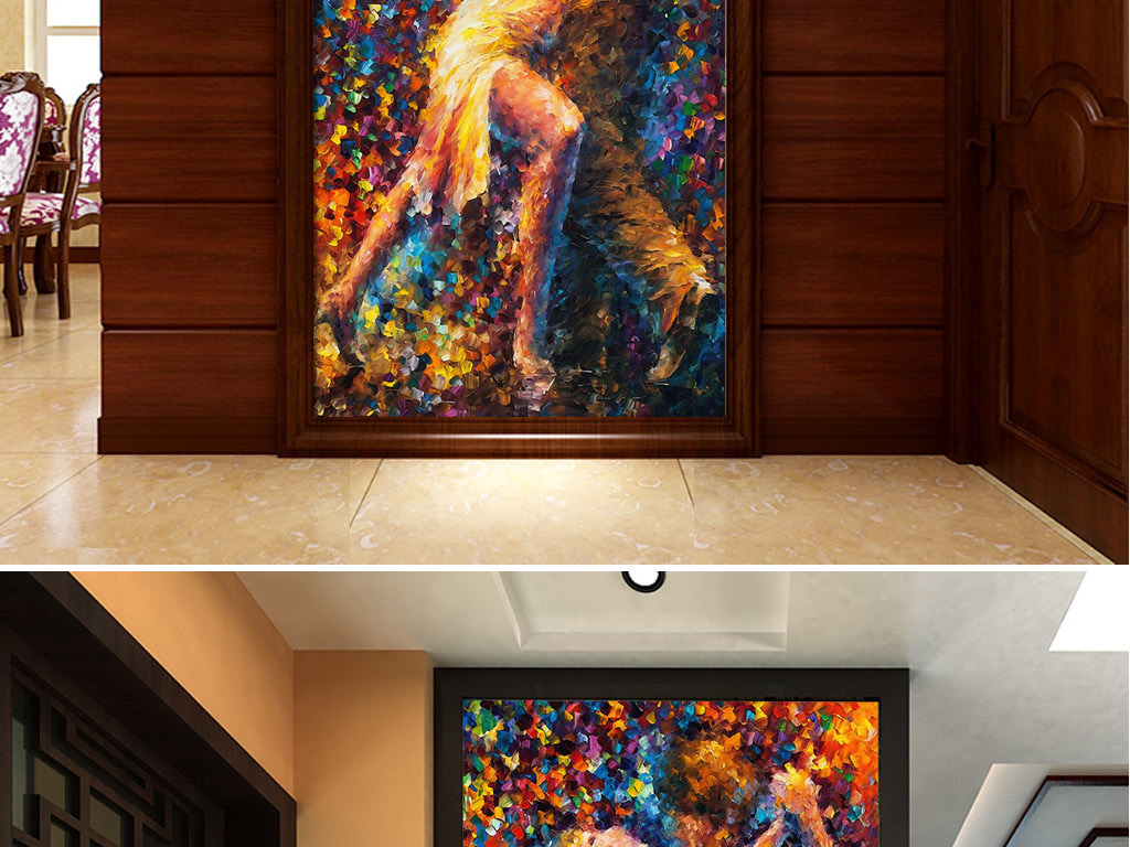 双人舞探戈恰恰舞蹈印象派美式现代玄关壁画