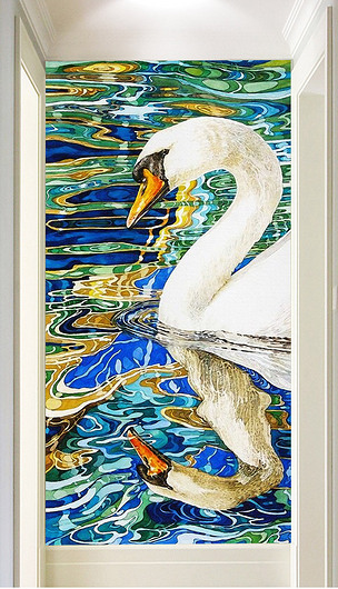 白天鹅倒影和谐唯美现代西欧抽象玄关背景墙