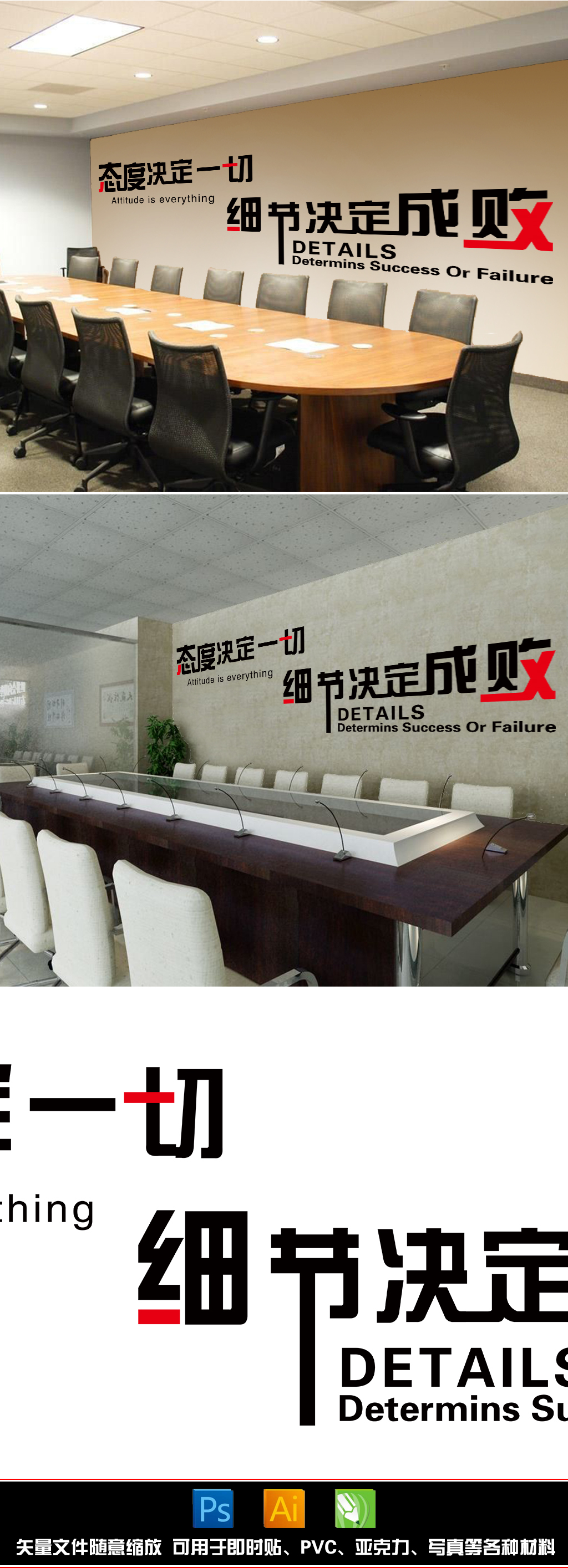 励志办公室文化企业背景墙标语细节决定成败