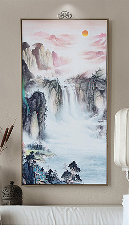 现代简约水墨山水油画抽象新中式玄关装饰画