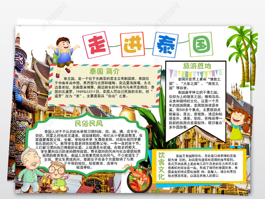 原创泰国小报城市地理东南亚旅游手抄小报模板版权可商用