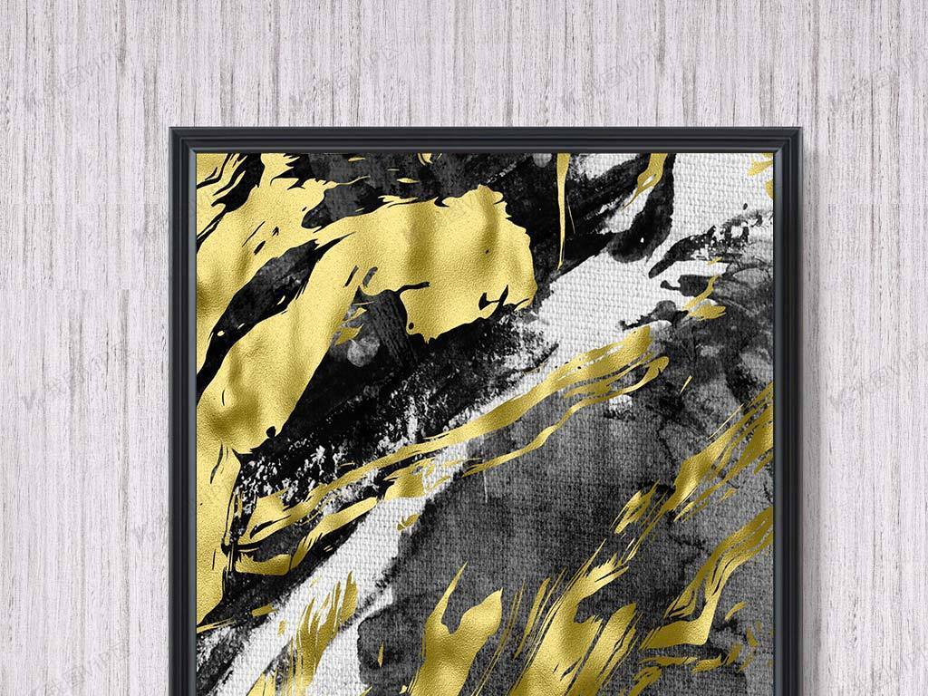 黑色泼墨墨迹现代风格金色抽象玄关装饰画图片素材(其他格式)免费下载