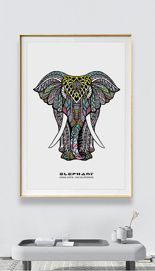 北欧创意几何线条图案大象吉祥装饰画