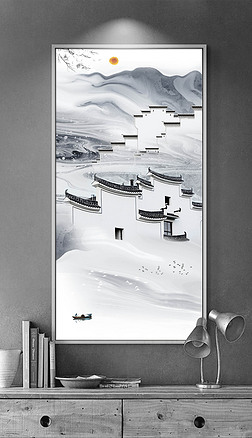 新中式马头墙水墨山水意境装饰画