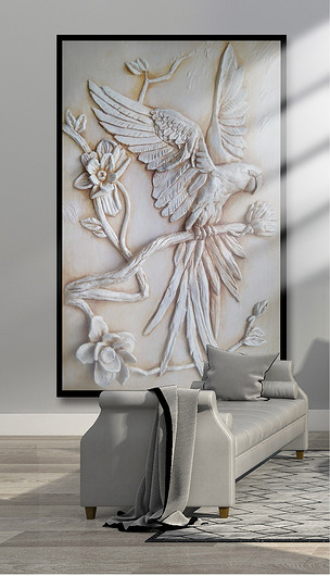 3d立体浮雕鹦鹉玄关背景墙装饰画