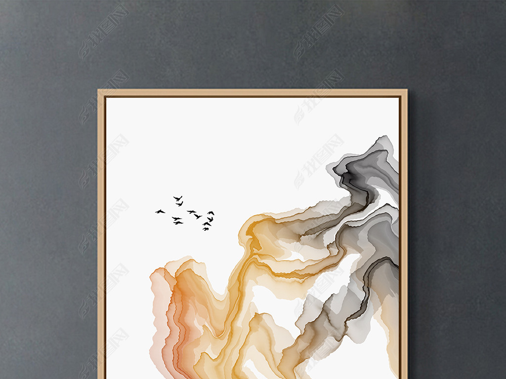 原创新中式水墨画抽象线条山水玄关装饰画背景墙