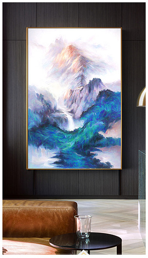手绘抽象山水瀑布玄关装饰画油画