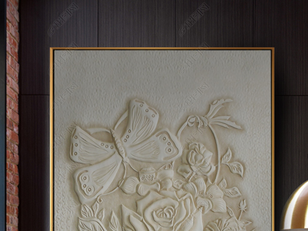 3d立体浮雕玫瑰花蝴蝶玄关背景墙