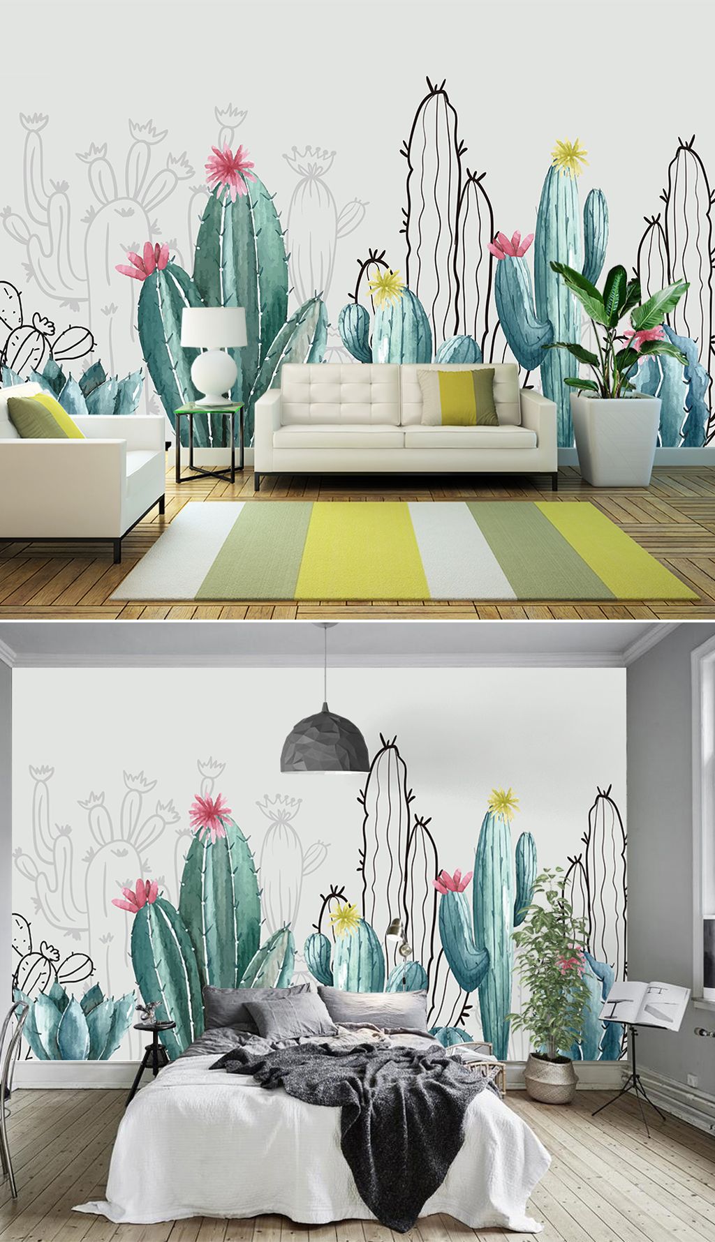 北欧风格手绘植物森系壁画