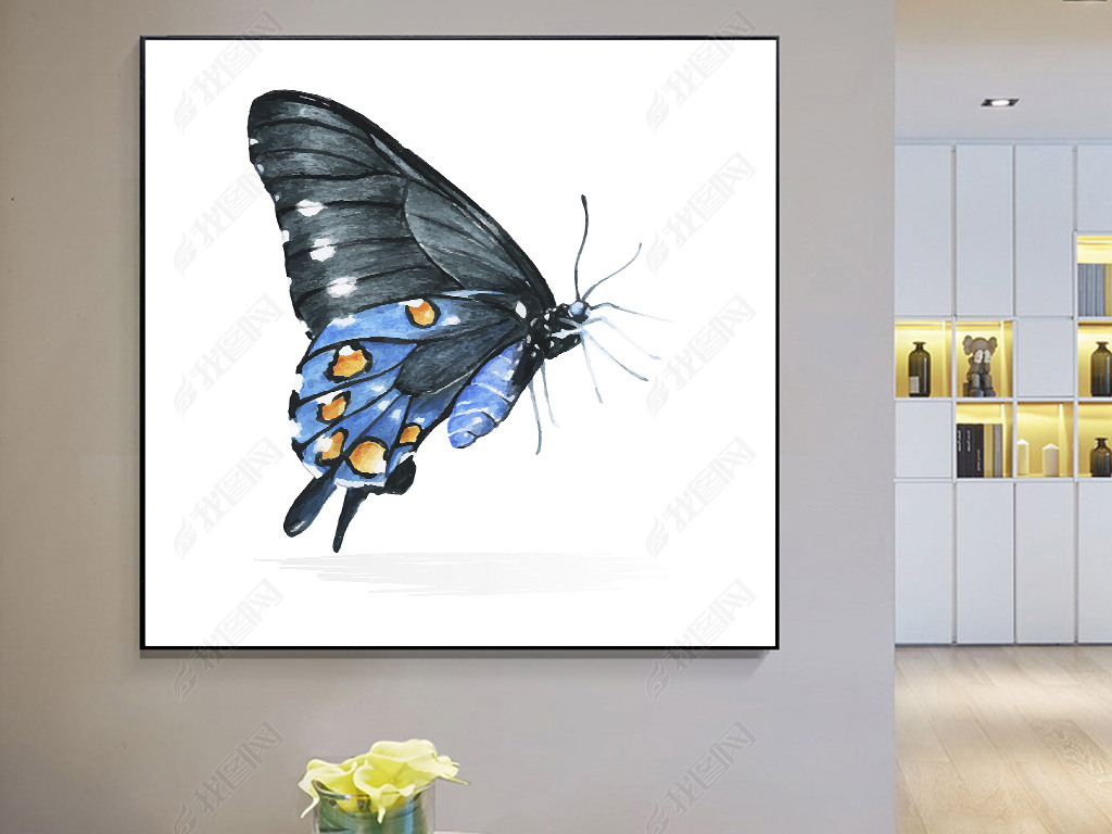 现代简约水彩手绘蝴蝶单幅装饰画