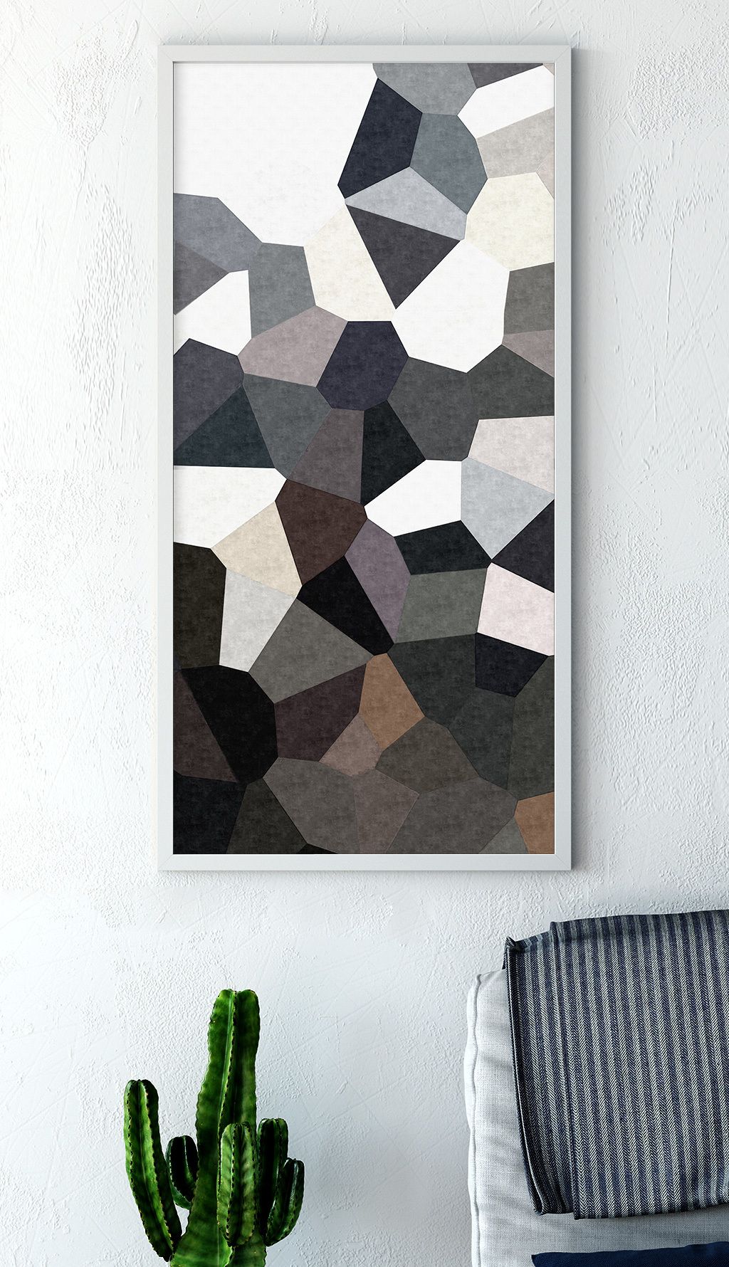 灰白黑创意几何晶格多边形抽象装饰画挂画