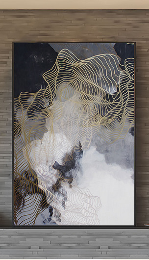 新中式油画水墨山水线条抽象装饰画背景墙