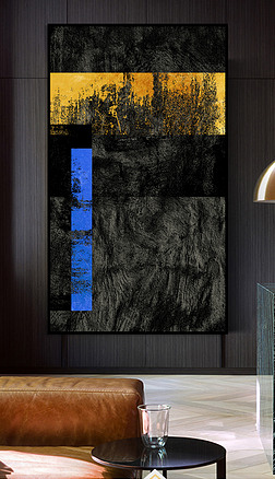 原创金蓝黑抽象客厅玄关装饰挂画样板房壁画