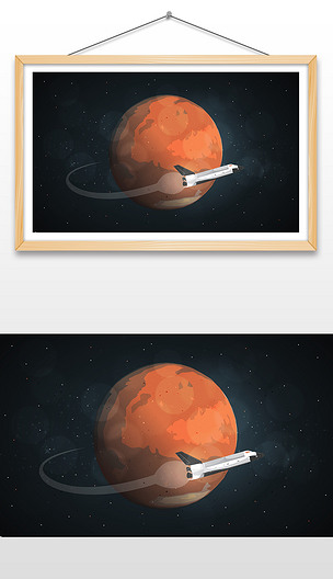 手绘宇宙飞船环绕火星插画设计ai矢量图