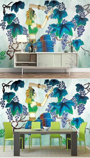 云南傣族少女装饰画背景墙下载-编号18316801-手绘电视背景墙-我图网