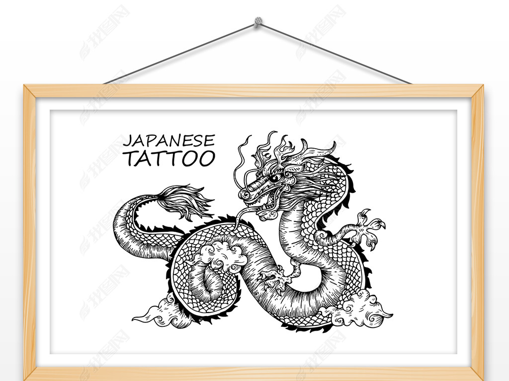 原创手绘黑白描线中国龙卡通形象插画设计素材