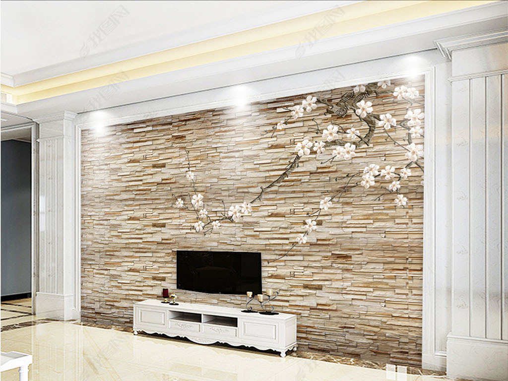 3d砖墙梅花