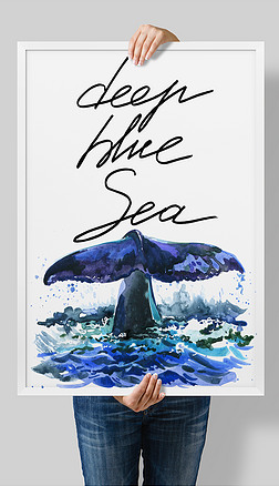 海洋海豚手绘水彩简约时尚装饰画