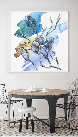 手绘水彩玉兰时尚简约装饰画