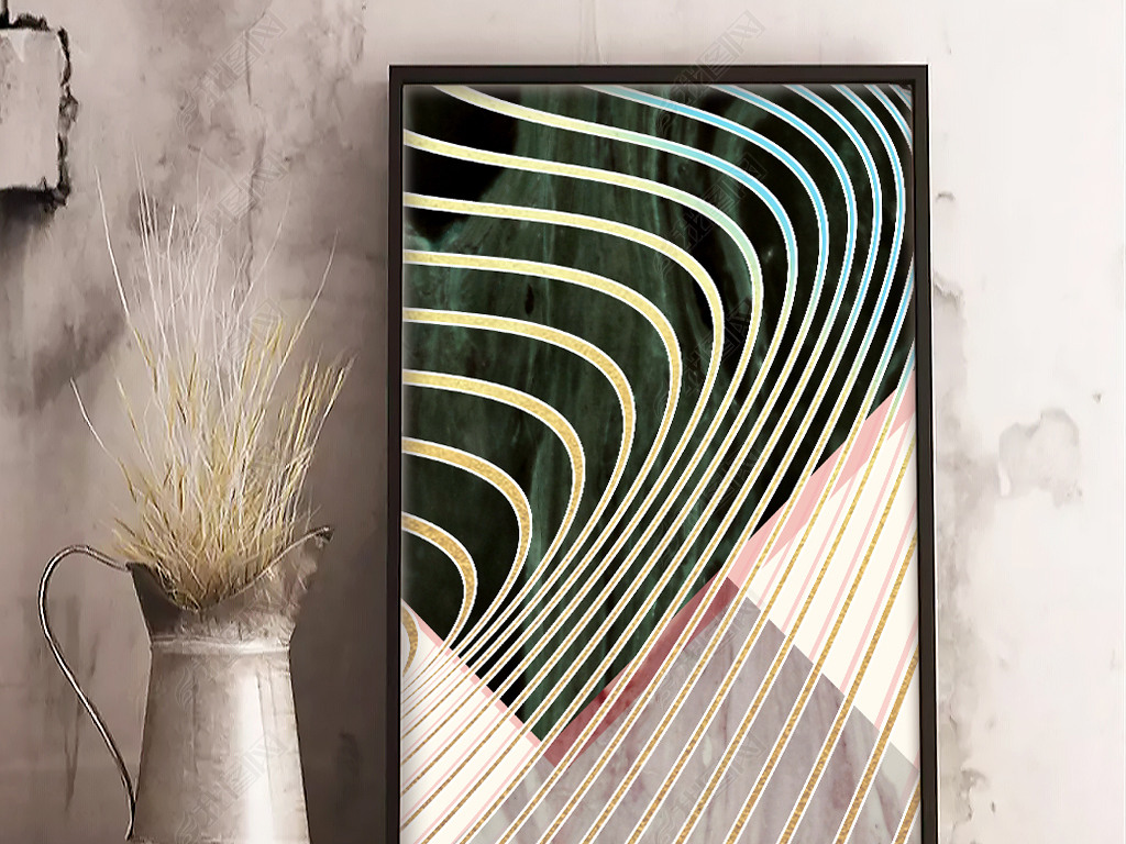北欧高档大气抽象艺术无框画现代简约几何线条金箔大理石装饰画