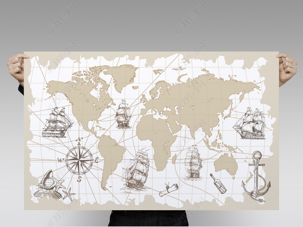 原创航海复古地图矢量插画