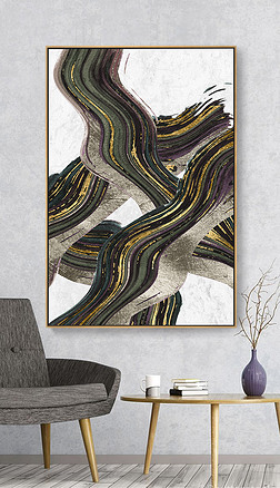 新中式抽象禅意立体水彩金色金箔线条装饰画