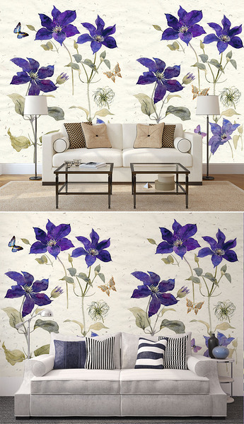 手绘百合花背景墙