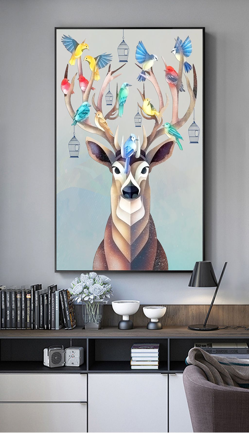 简约麋鹿玄关背景墙装饰画