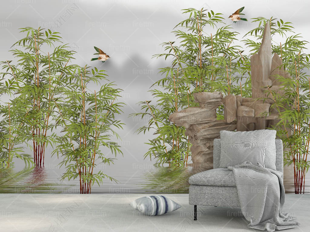 竹林背景墙壁画