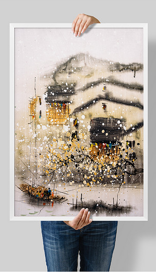 江南风景水彩水墨装饰画