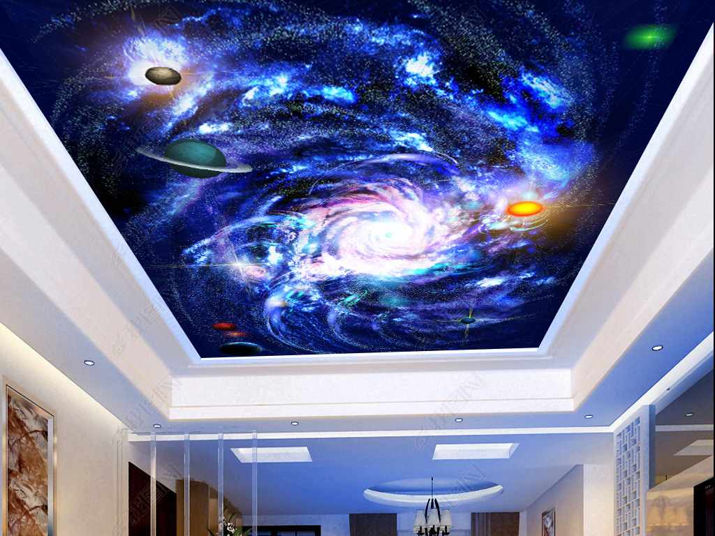 宇宙星空银河系3d吊顶天顶壁画壁纸巨幅