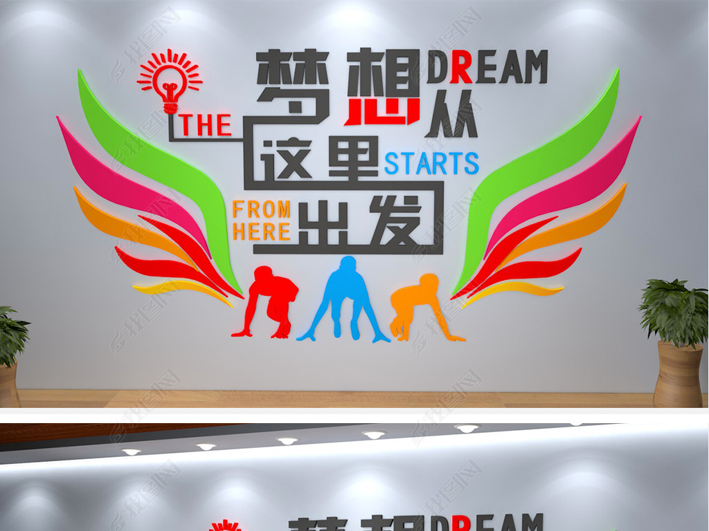 装饰布置创意员工励志文化墙梦想从这里出发