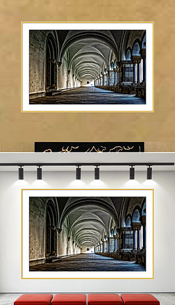 欧美教堂礼堂大理石复古建筑走廊书房装饰画