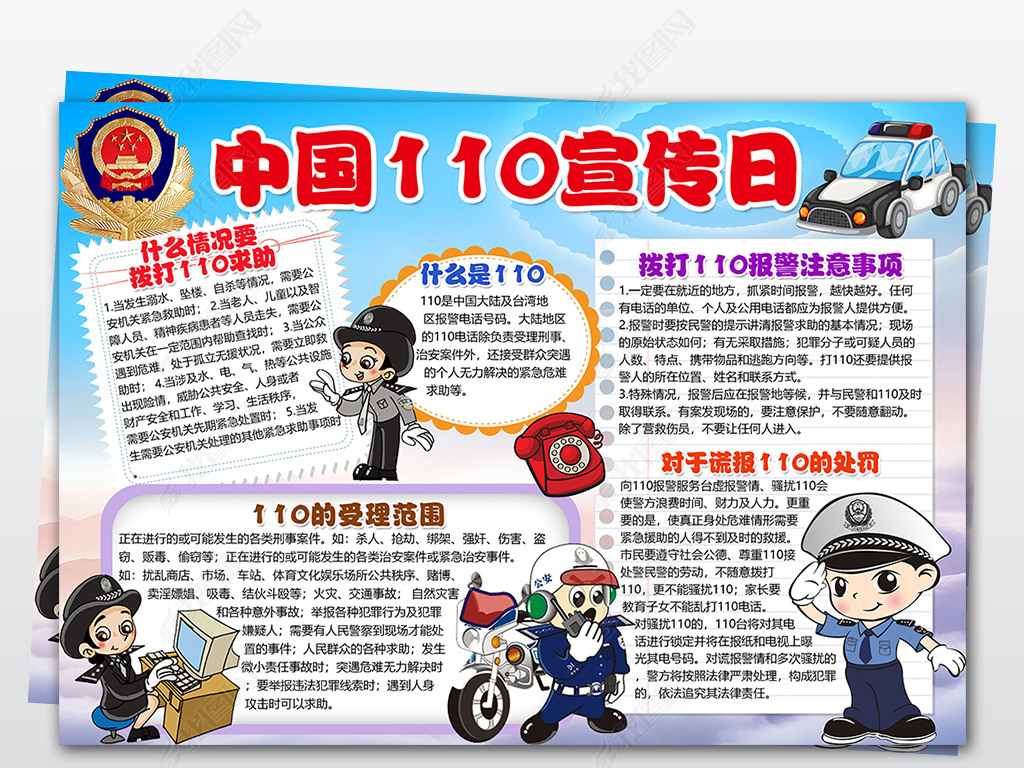 word/psd中国110宣传日小报校园安全教育小报