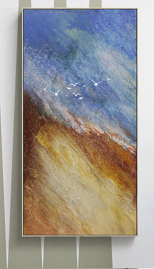 抽象油画飞鸟装饰油画海滩现代抽象艺术油画