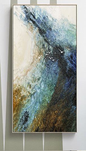 抽象海浪油画飞鸟装饰画抽象意境油画装饰画